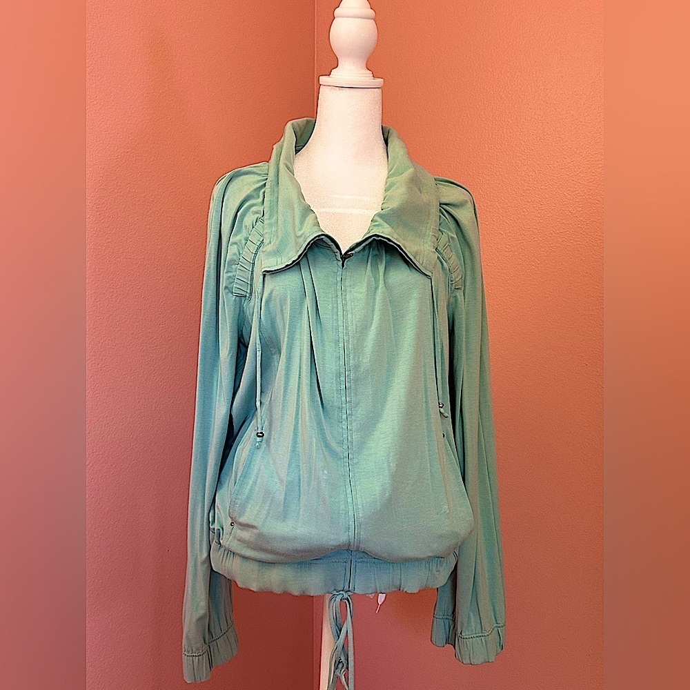 St. John buttery soft casual chic quiet luxury zip hoodie rhinestone detail L